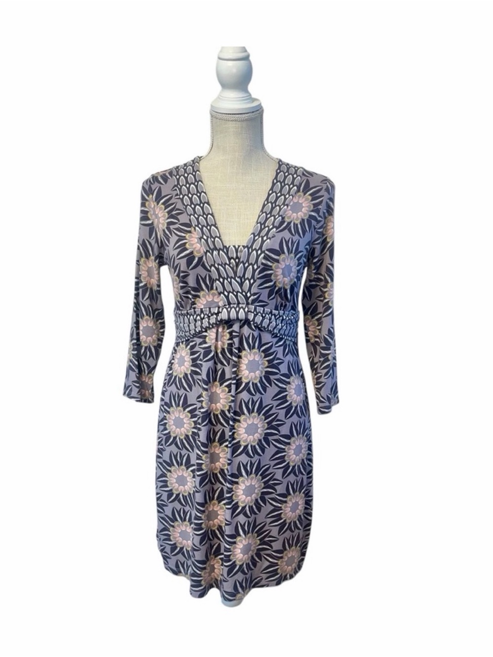 Boden Charcoal and Cream Floral Patterned Dress